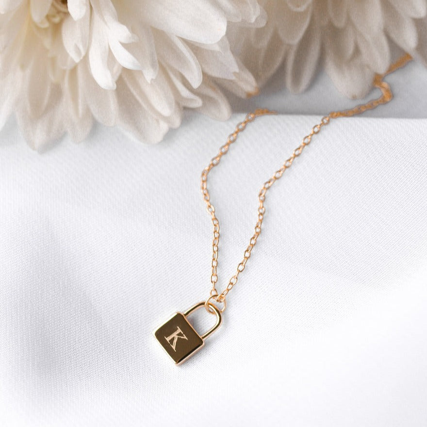 Initial Letter Padlock Pendant Necklace