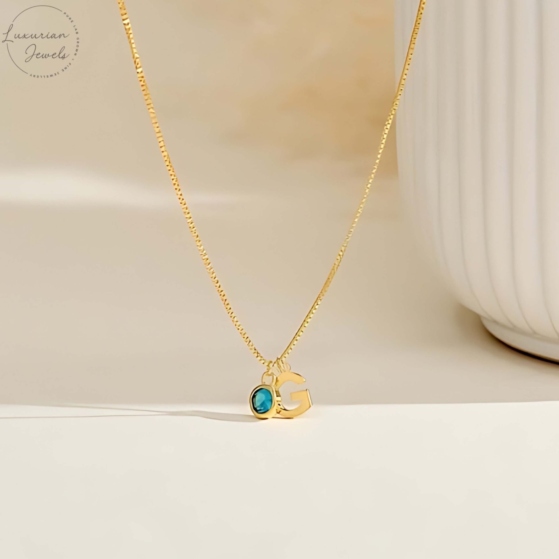 Initial and Birthstone Box Chain Necklace