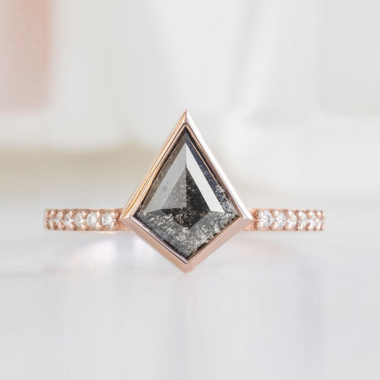 Kite Shape Salt And Pepper Diamond Ring