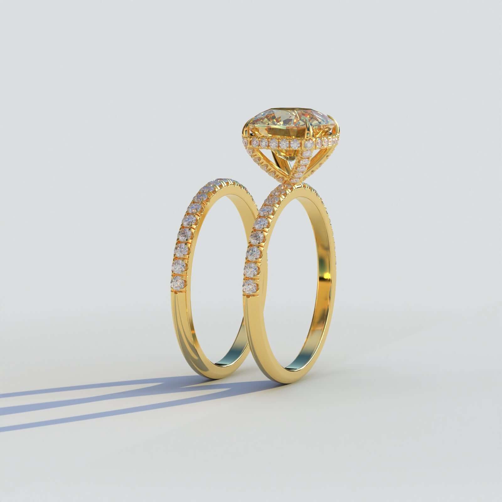  Lab Grown Cushion Cut Diamond Ring Set 