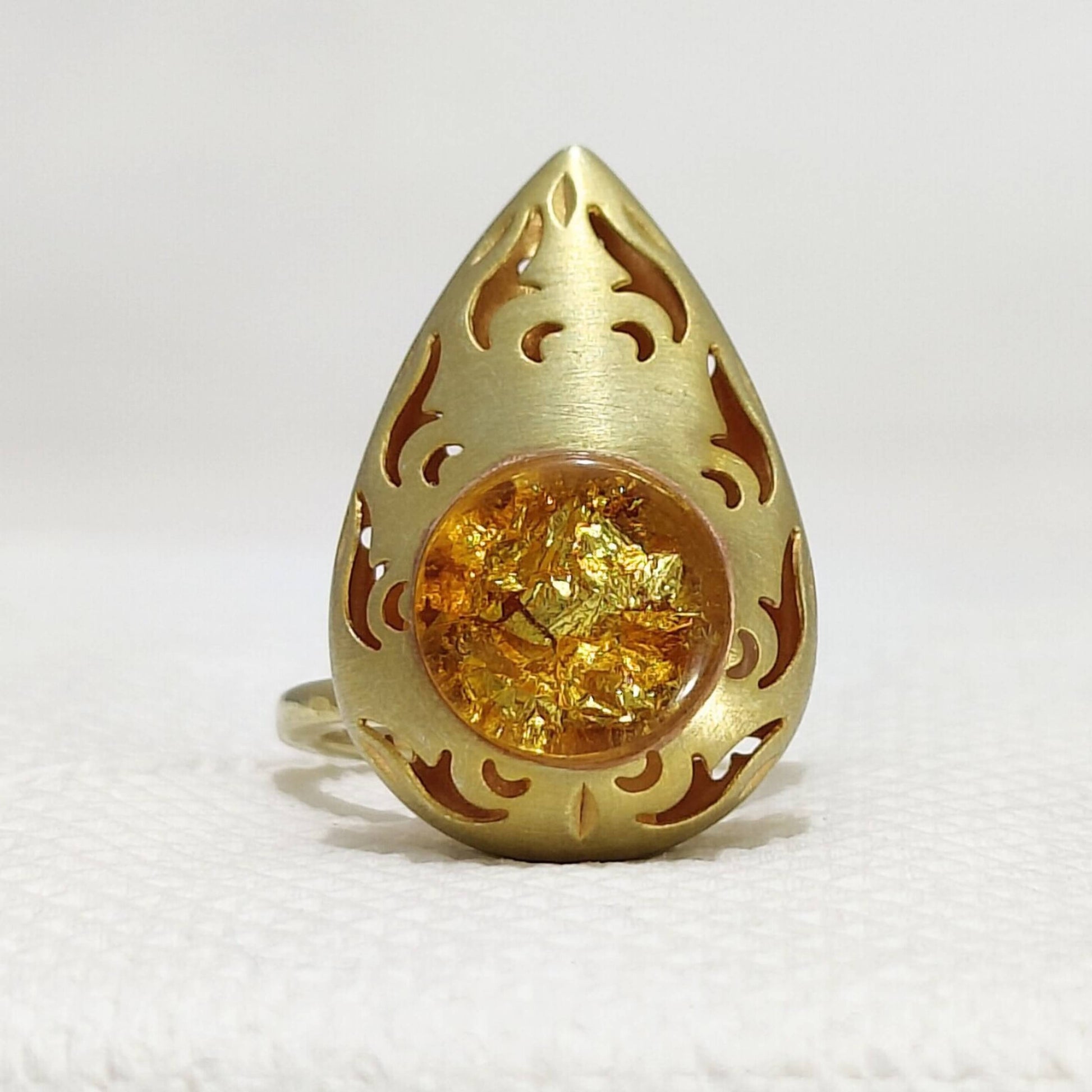 Large Pear Shape Antique Gold Plated Ring