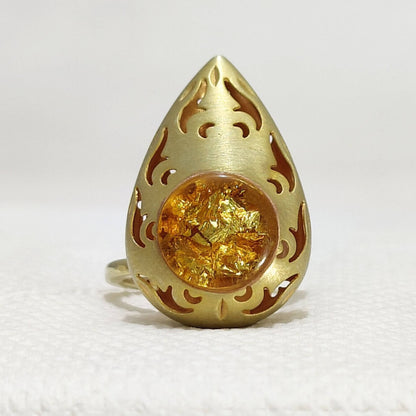 Large Pear Shape Antique Gold Plated Ring