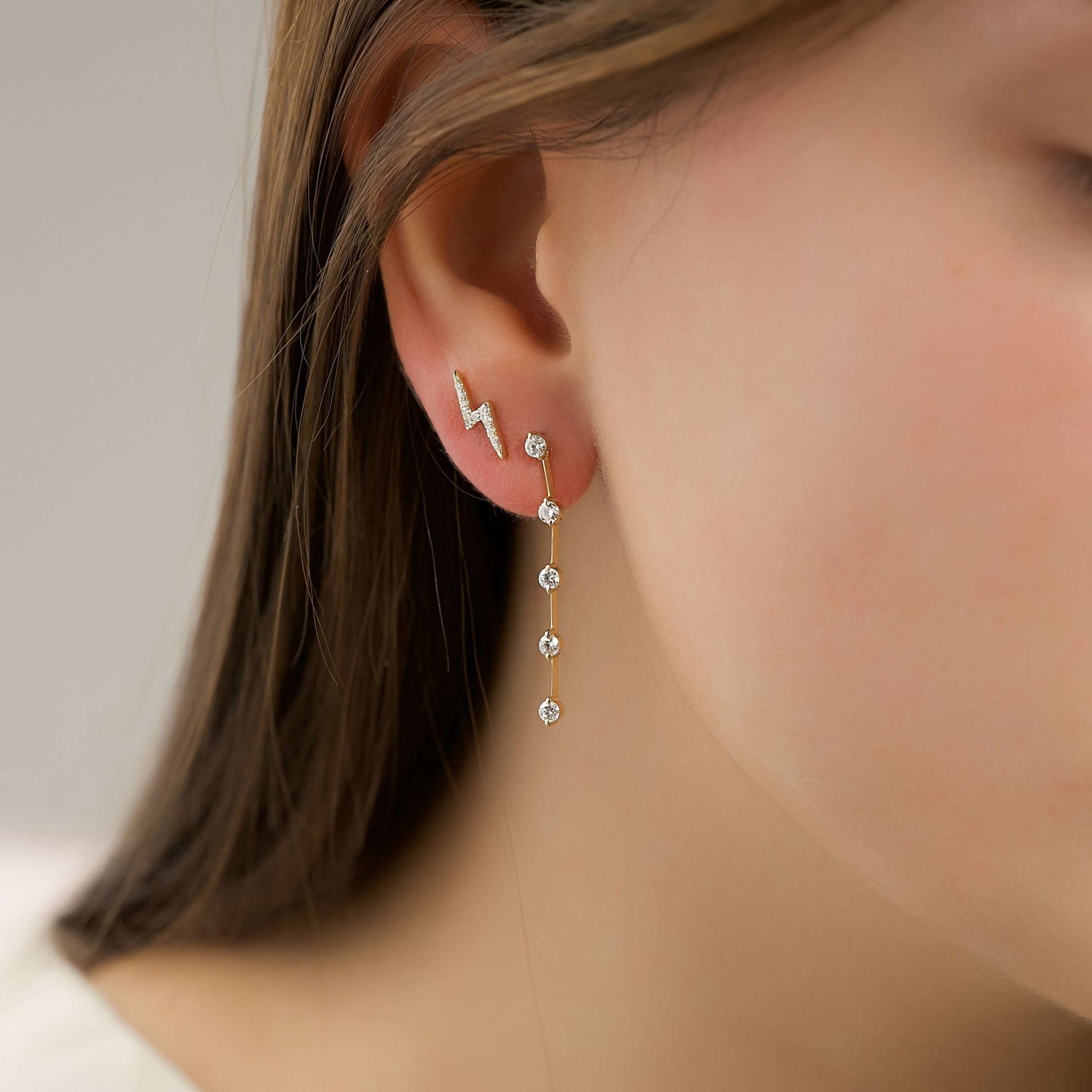 Lightning Bolt Earrings, Crystal Diamond Stud