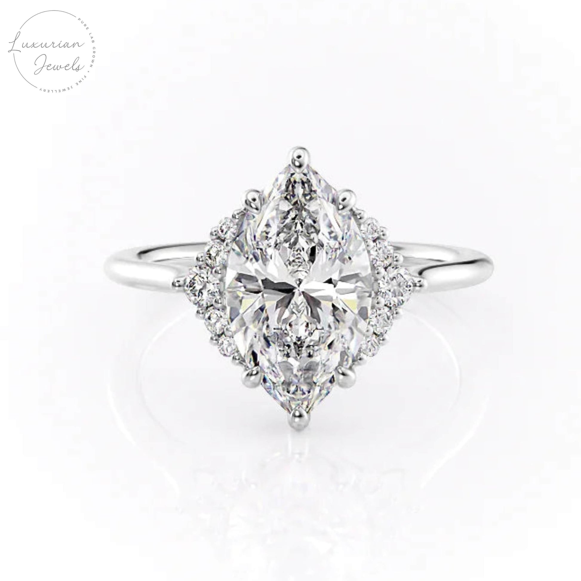 Marquise Cut Lab Diamond Cathedral Style Ring