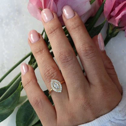 Marquise Halo Moissanite Engagement Ring, Halo Ring