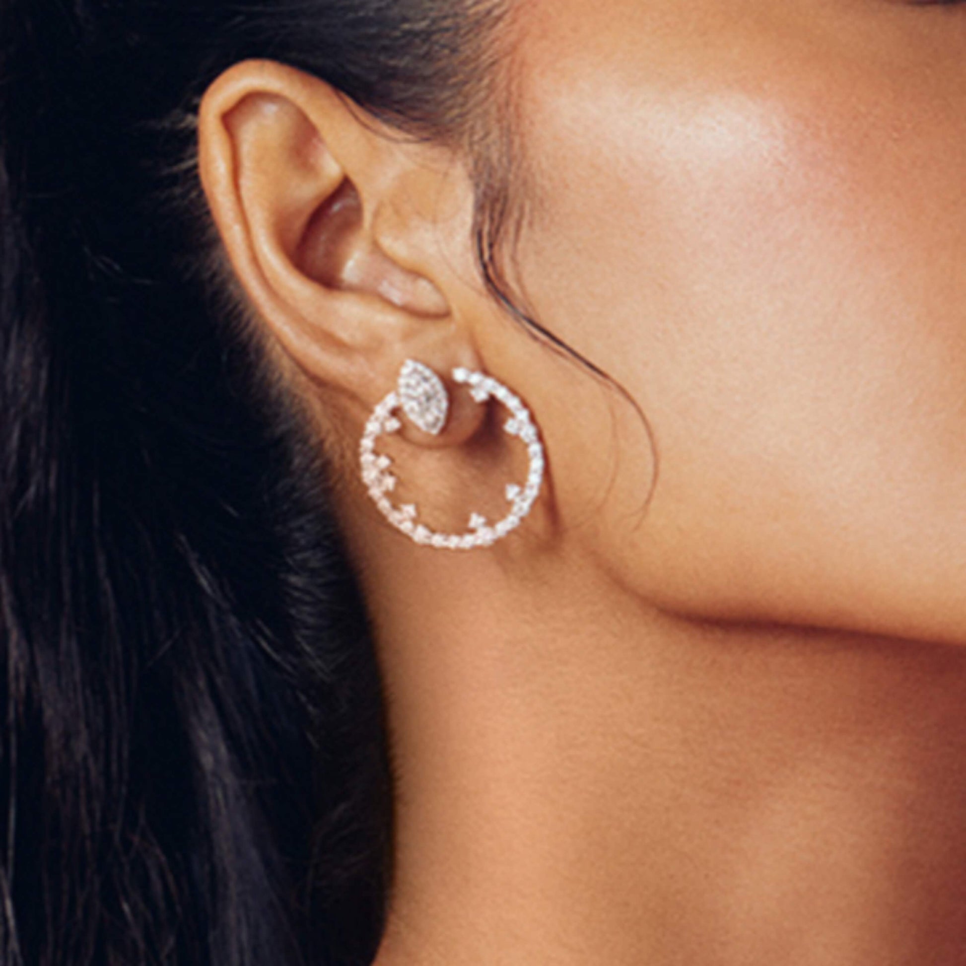 Marquise and Round Diamond Hoop Earrings