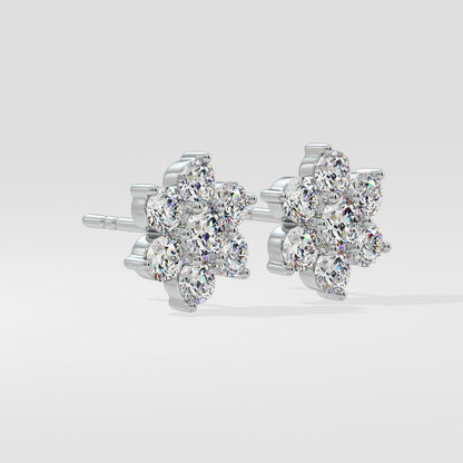 Moissanite Flower Cluster Earrings In White Gold