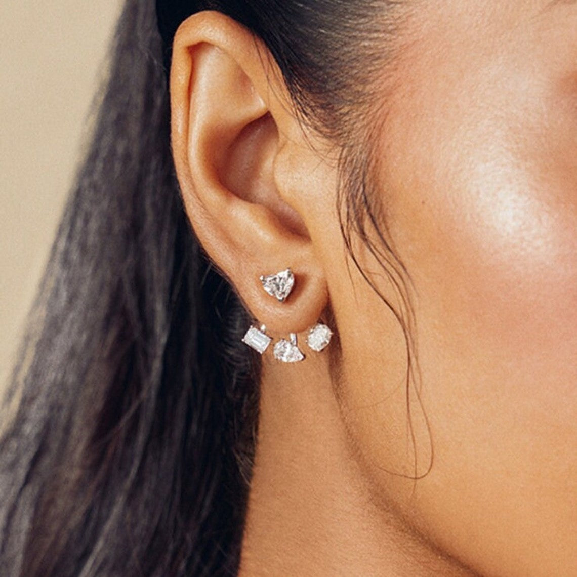 Multi Diamond Front Back Ear Jacket Earrings