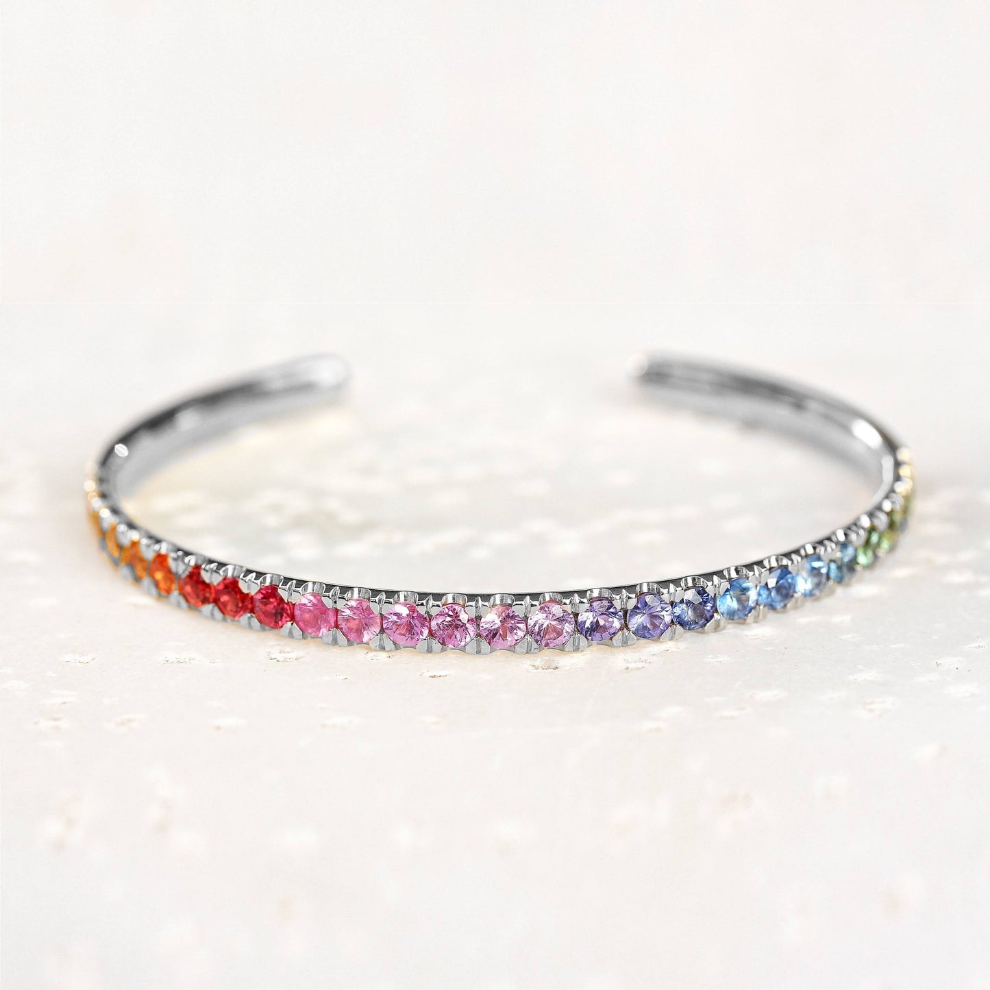 Natural Sapphires Rainbow Cuff Bangle