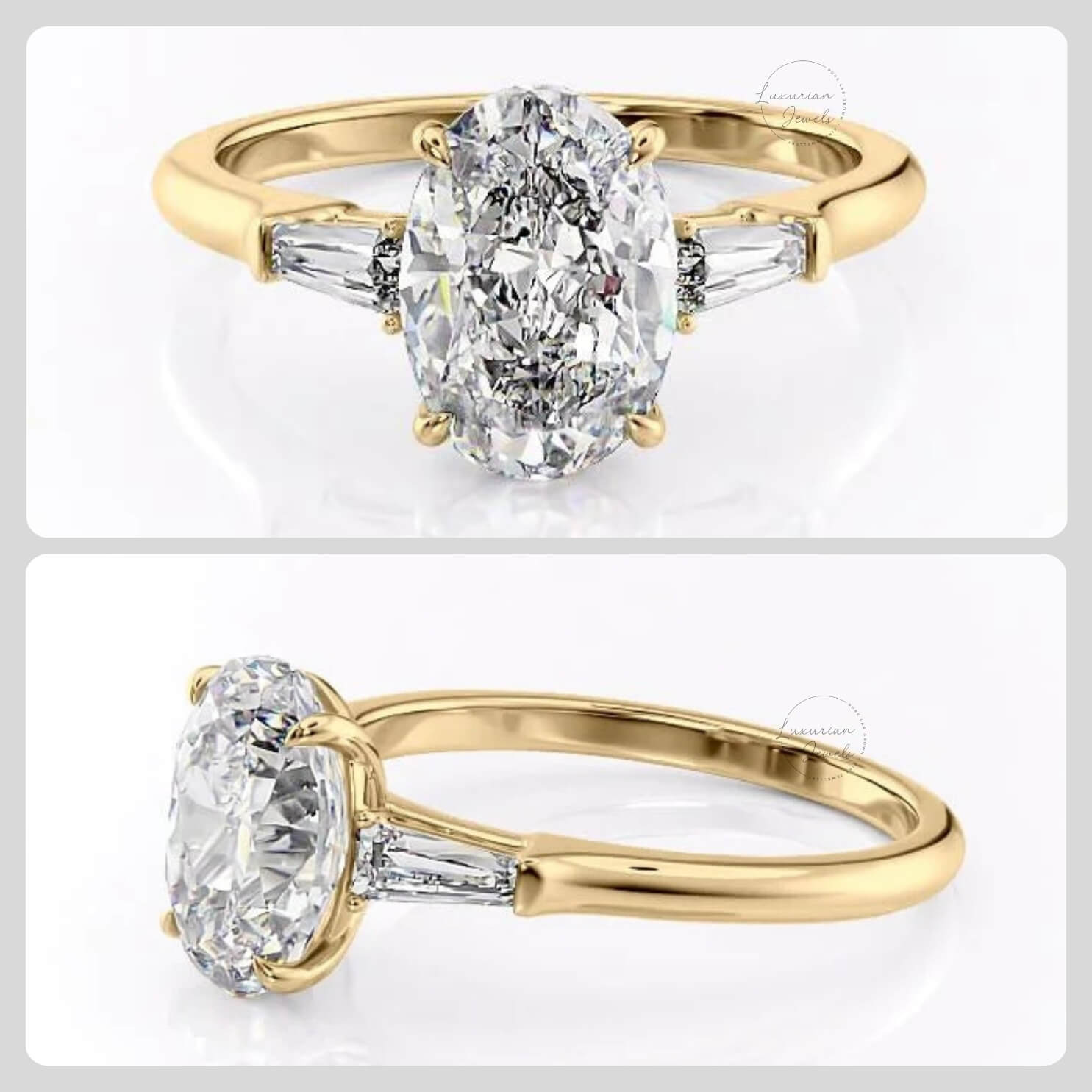  Oval And Tapered Baguette Three Stone Ring