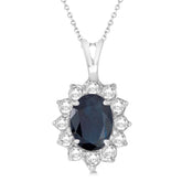 Oval Blue Sapphire Diamond Halo Necklace