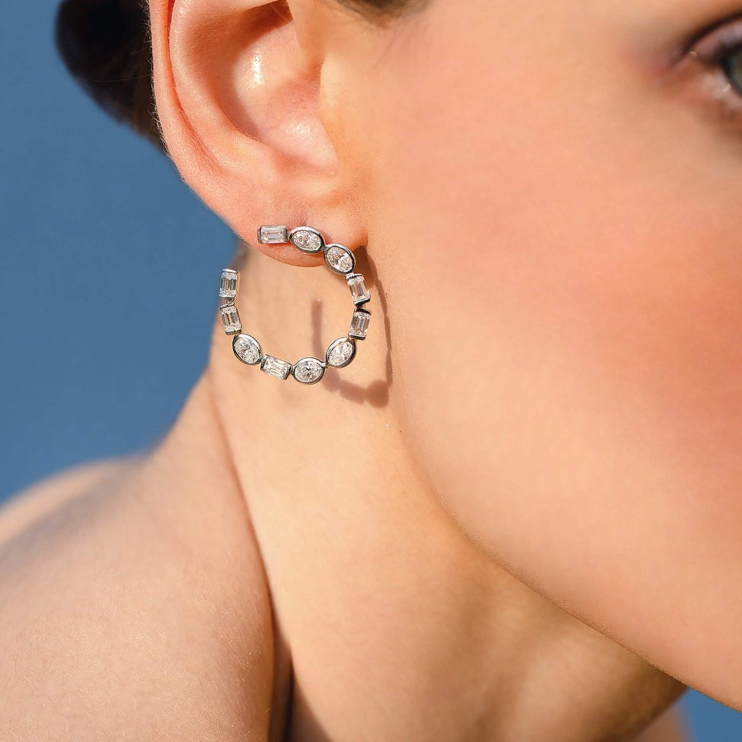 Oval Cut Bezel Set Hoop Earrings