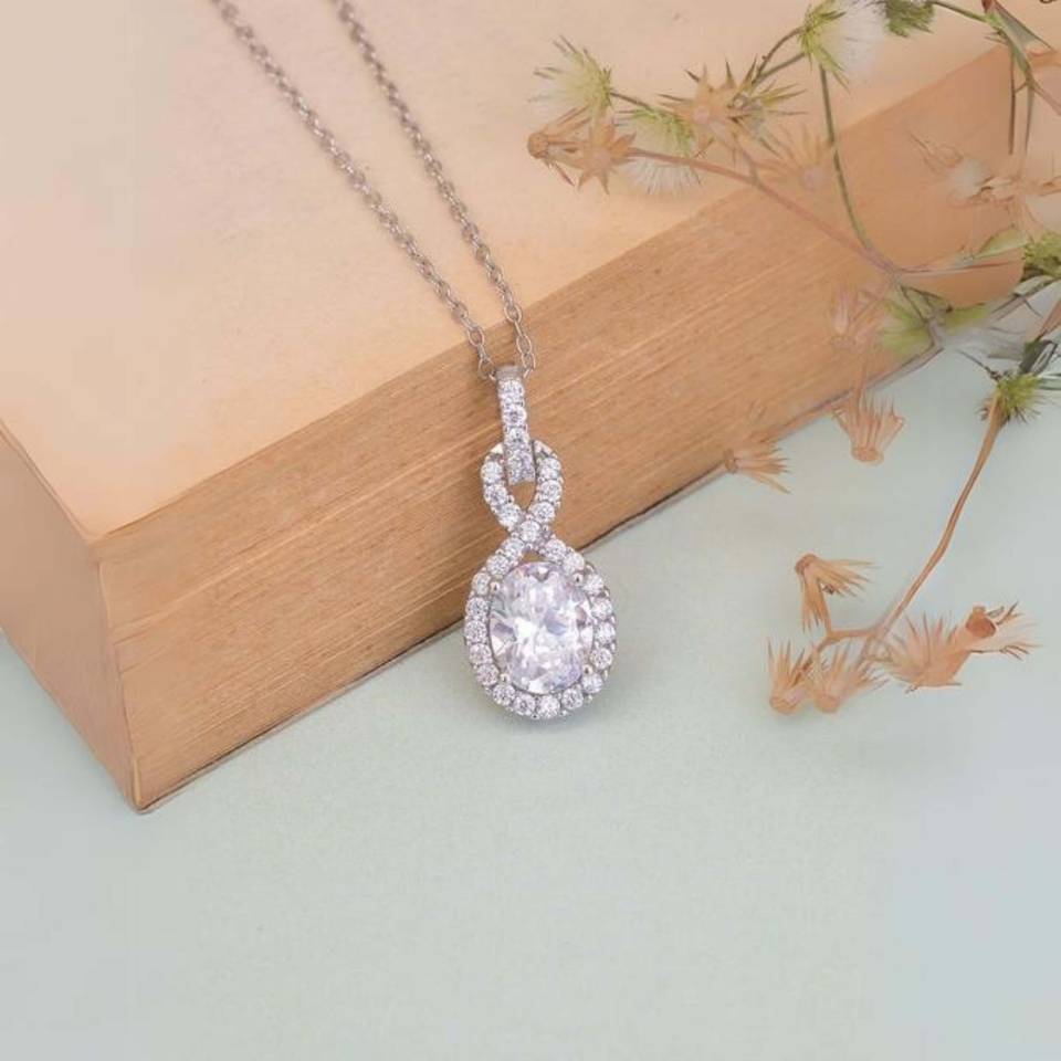 Oval Cut Round Diamond Pendant