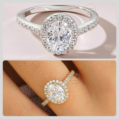 Oval Diamond Halo Promise Ring