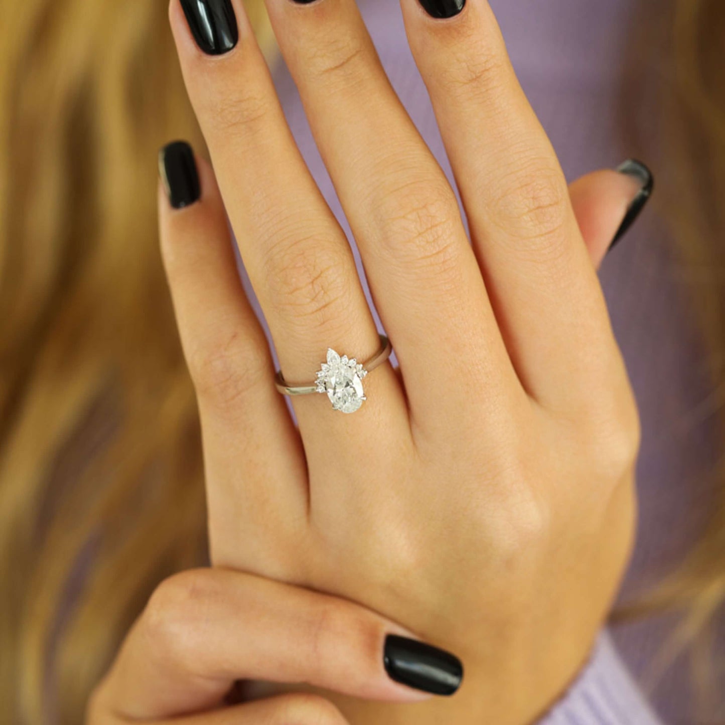 Oval Shaped Cluster Moissanite Engagement Ring