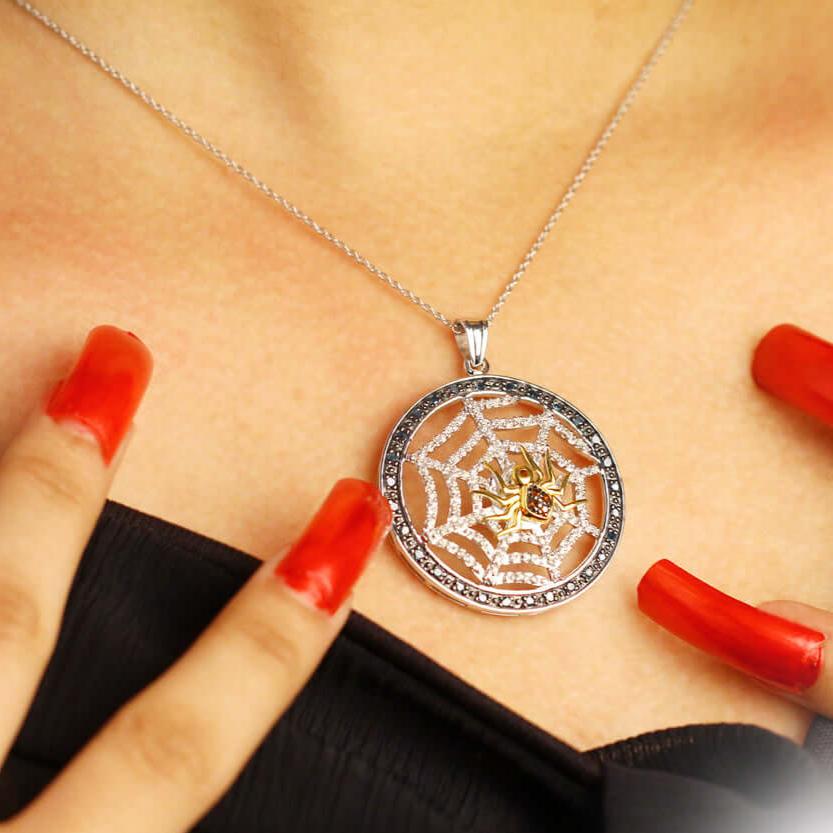 Pave Diamond Spider Web Pendant