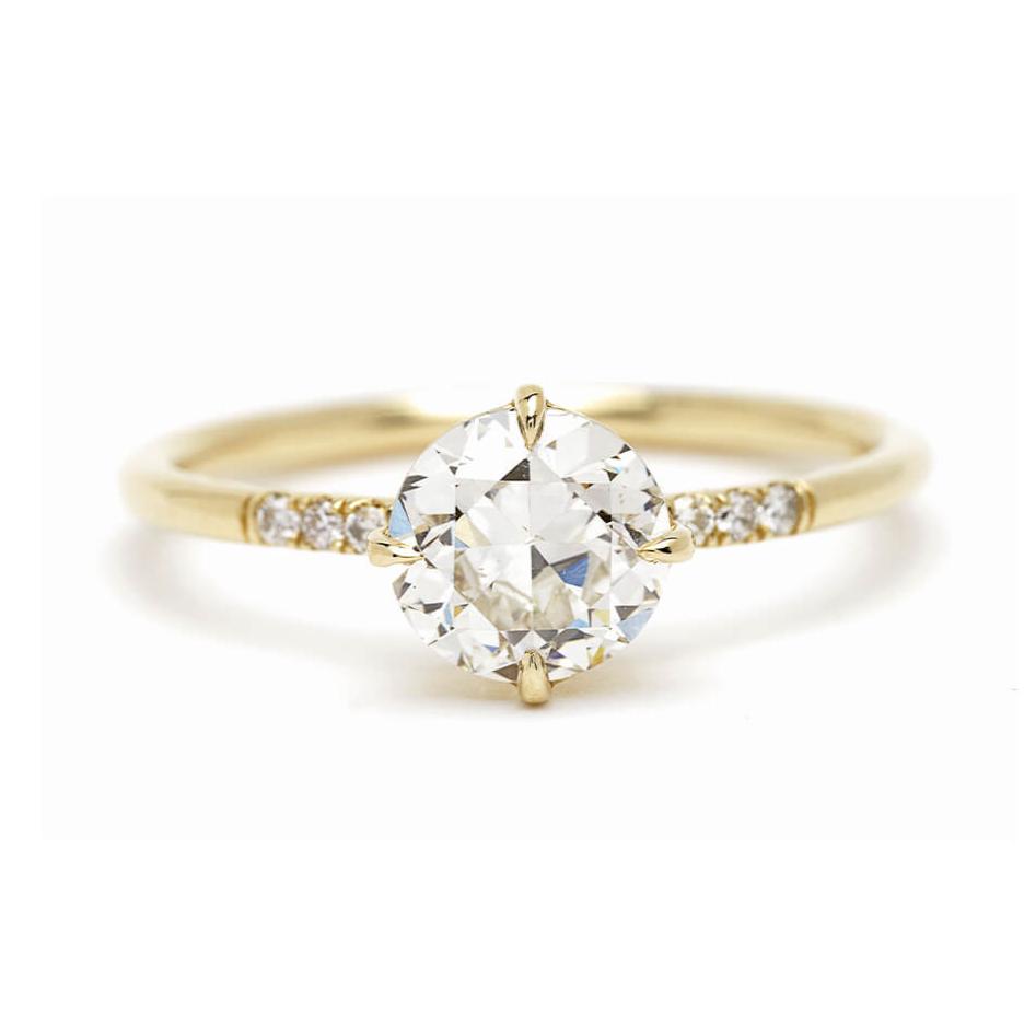 Pave Set Side-Stone Round Moissanite Engagement Ring 