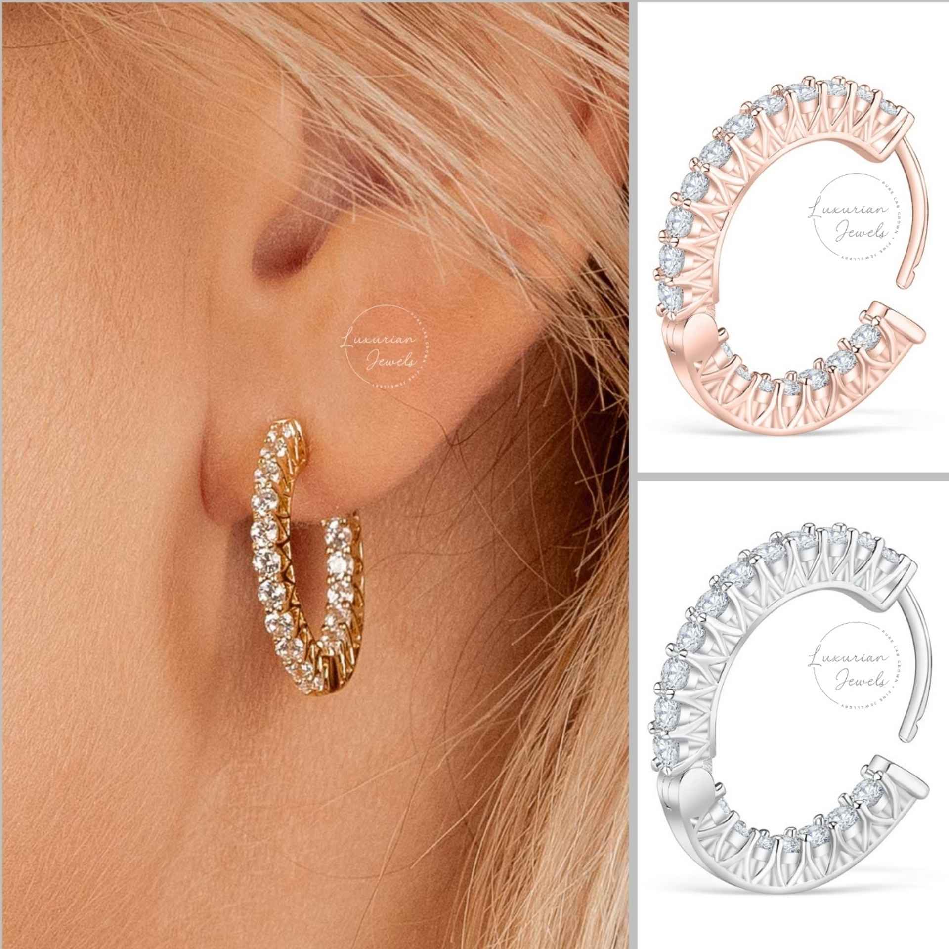 Pave hoop earrings huggie hoops 14K Gold