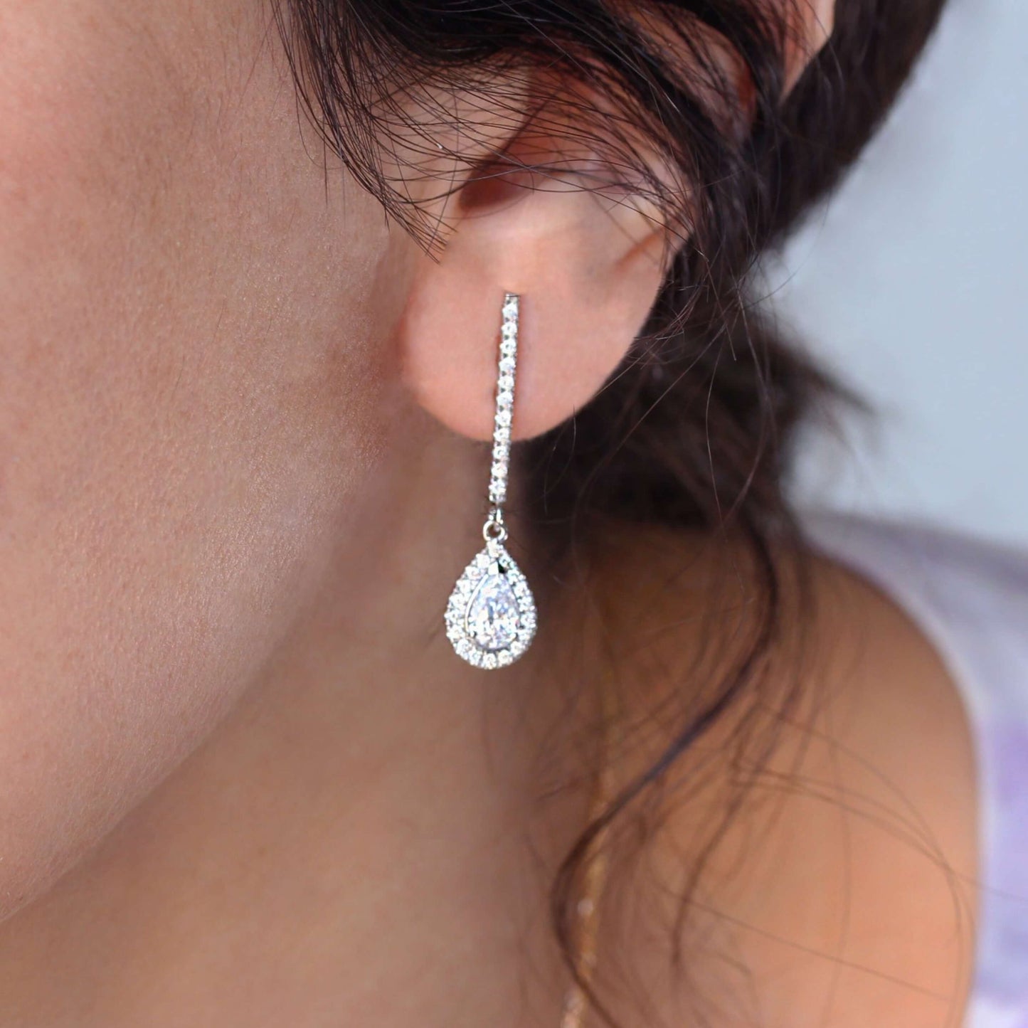 Pear Cut Diamond Drop Dangle Earrings