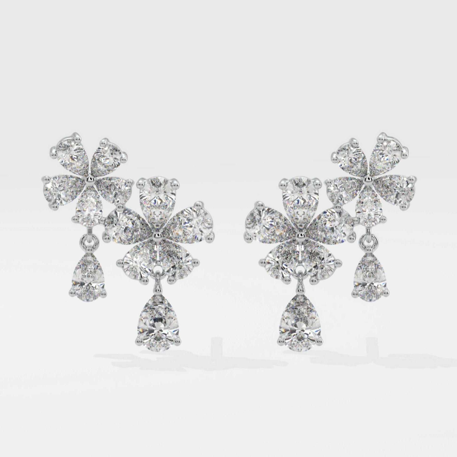 Pear Cut Diamond Flower Petals Drop Earrings