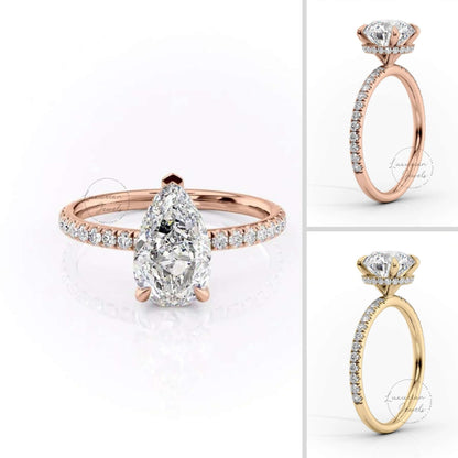 Pear Cut Moissanite Hidden Halo Solitaire Ring