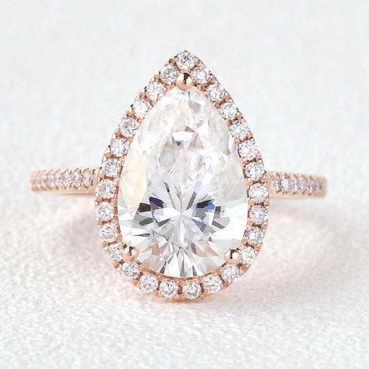 Pear Moissanite Engagement Ring with Halo