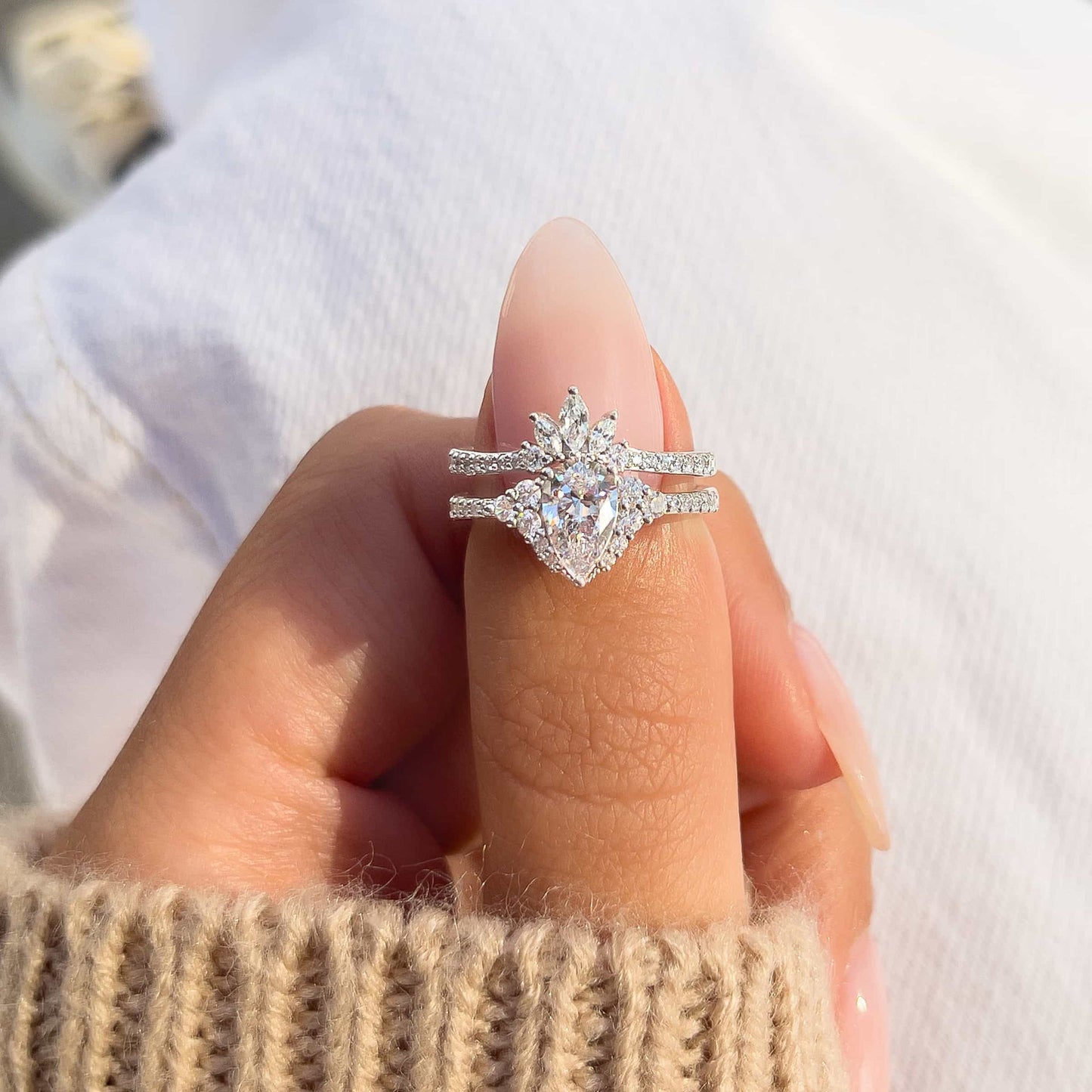 Pear Multi Diamond Bridal Wedding Ring Set