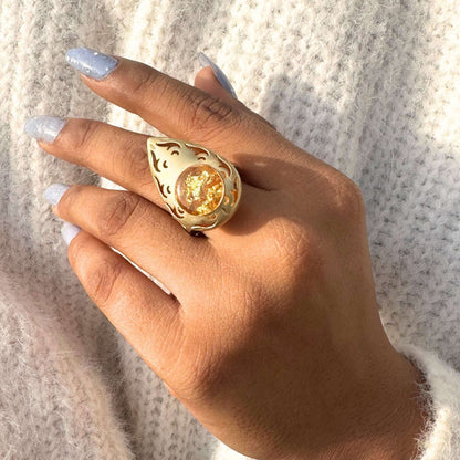 Pear Shape Antique Gold Plated Ring