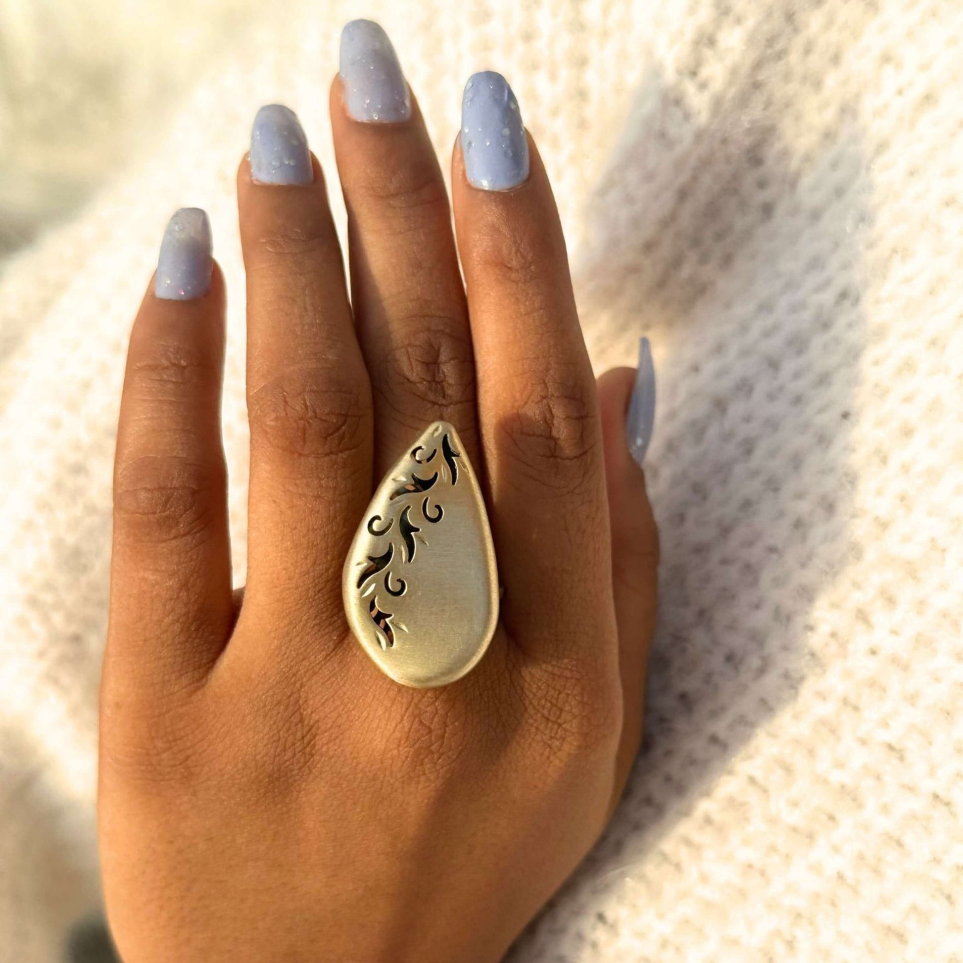 Pear Shape Antique Silver Ring