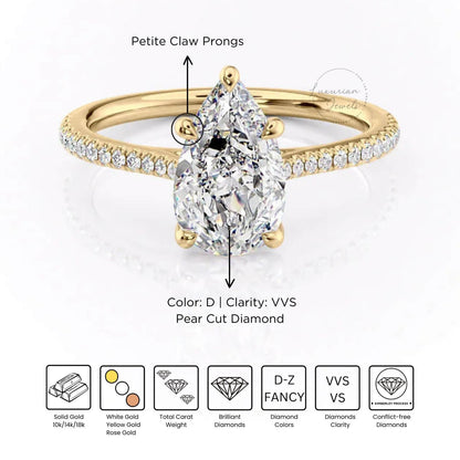 Petite Claw Prongs Ring, Pear Cut Diamond 