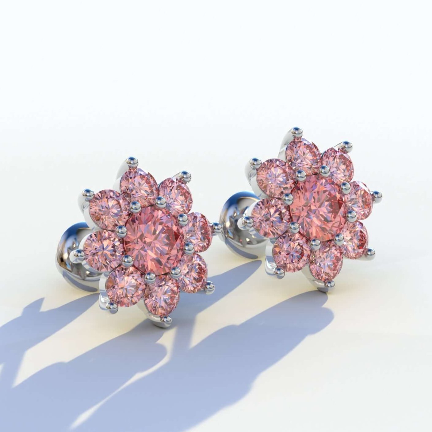 Pink Crushed Diamond Ear Studs