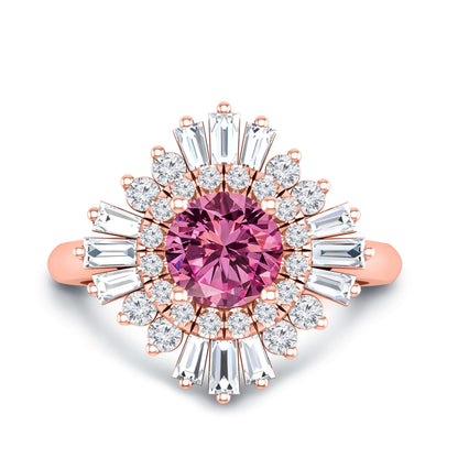 Pink Round Cut Hidden Halo Engagement Ring