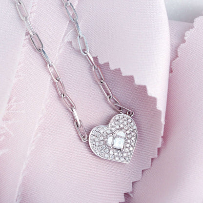 Princess Cut Halo Heart Diamond Necklace