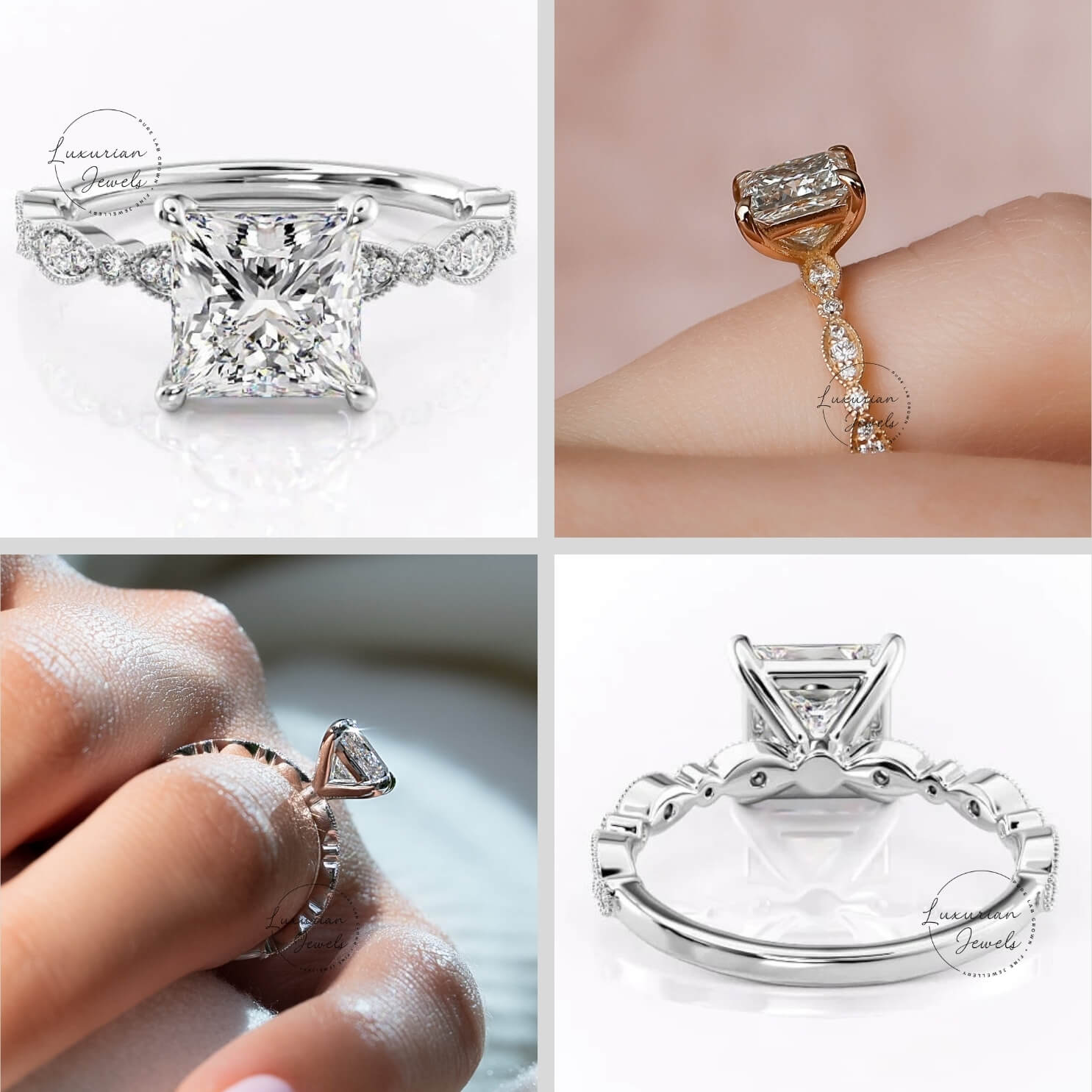 Princess Cut Solitaire Accent Engagement Ring