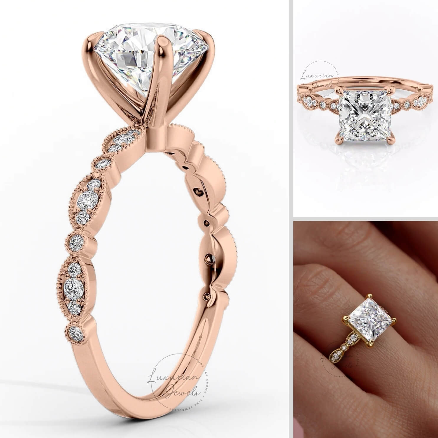 Princess Cut Solitaire Accent Ring