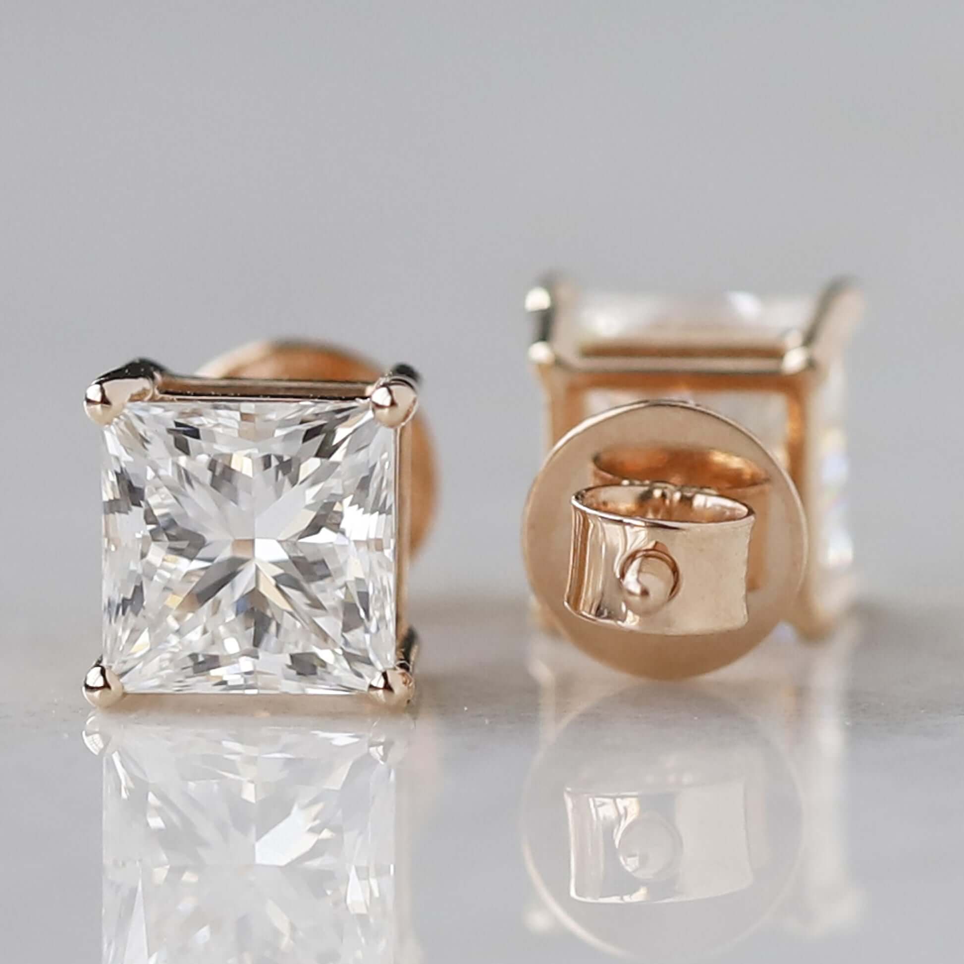 Princess Square Cut Created Diamond Stud Earrings