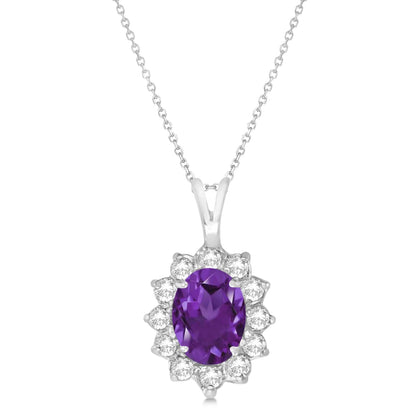 Purple Diamond Halo Necklace