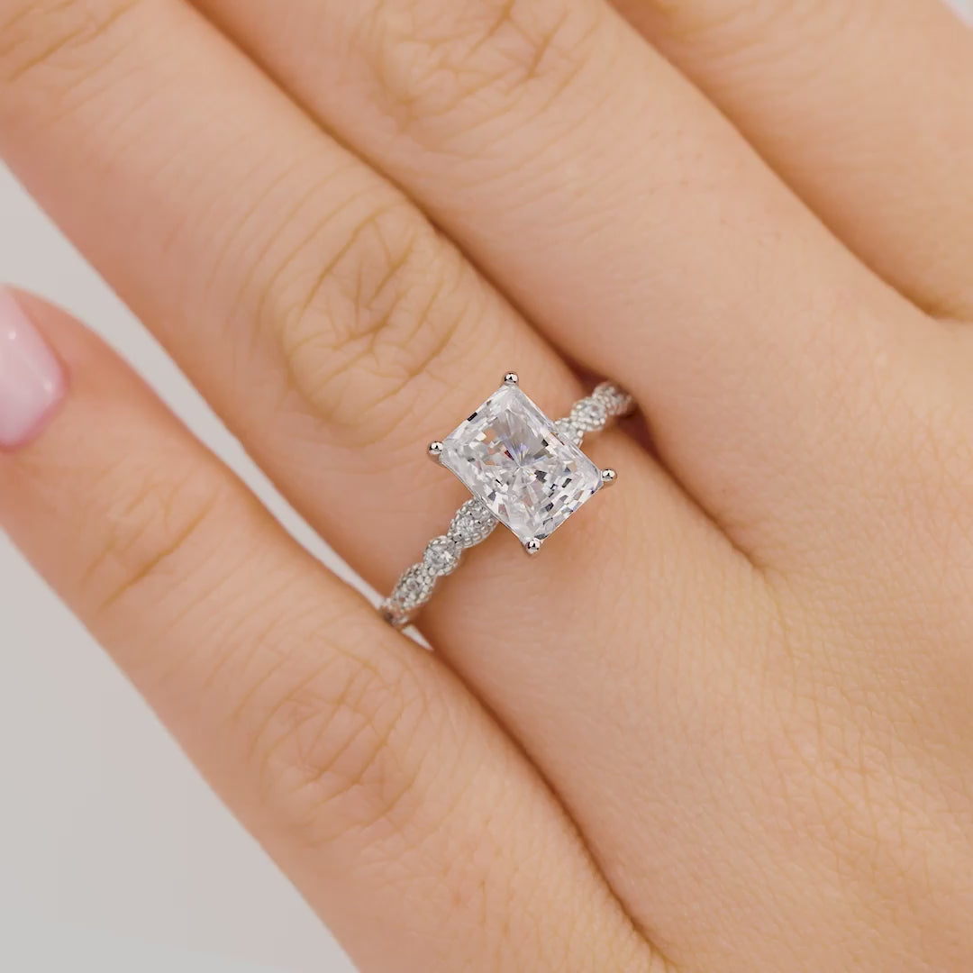 Radiant engagement ring set