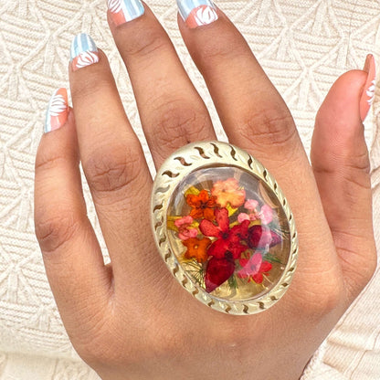 Real Flower Ring, Rainbow Lace Flowers