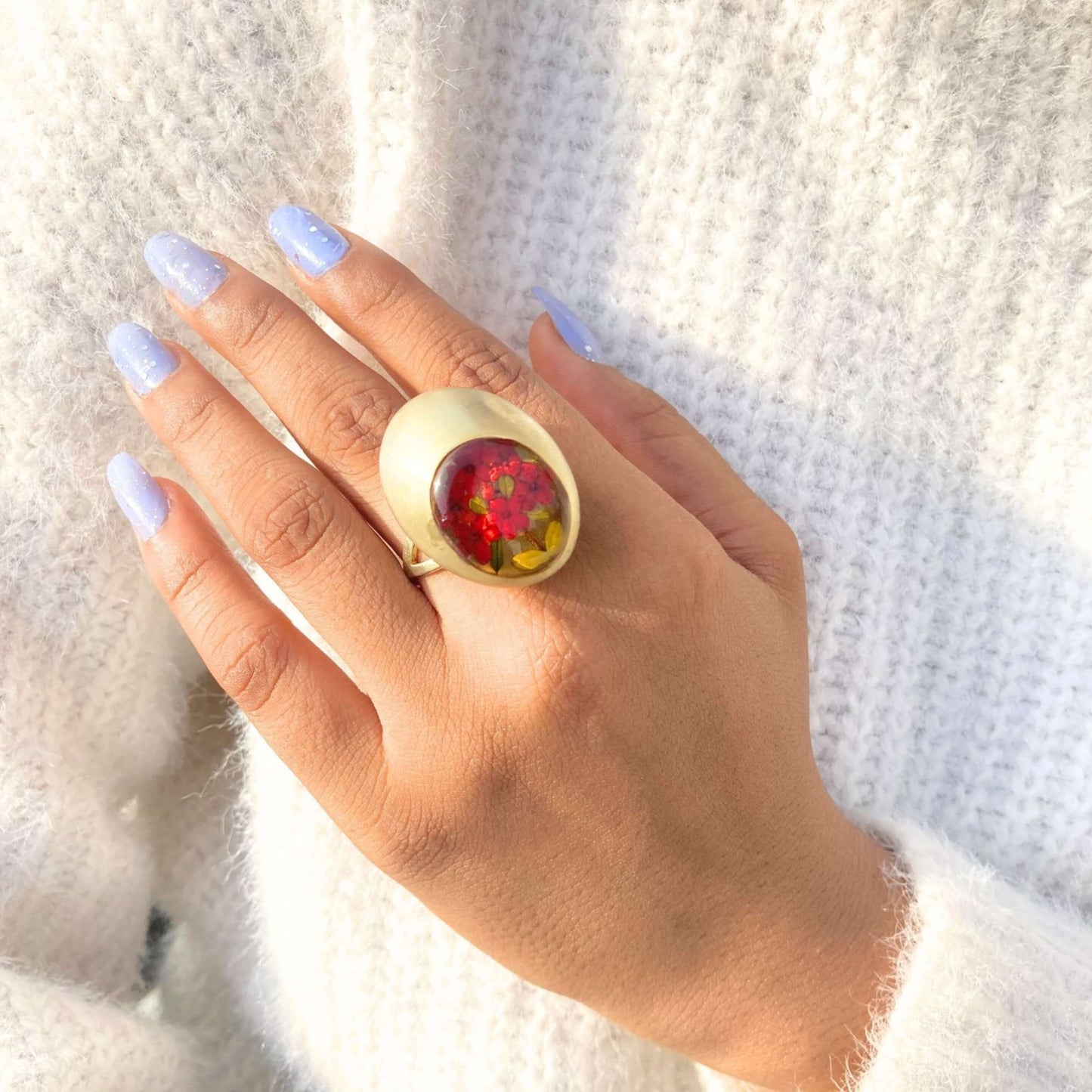 Real Plant Rings, Tiny Red Flower ring