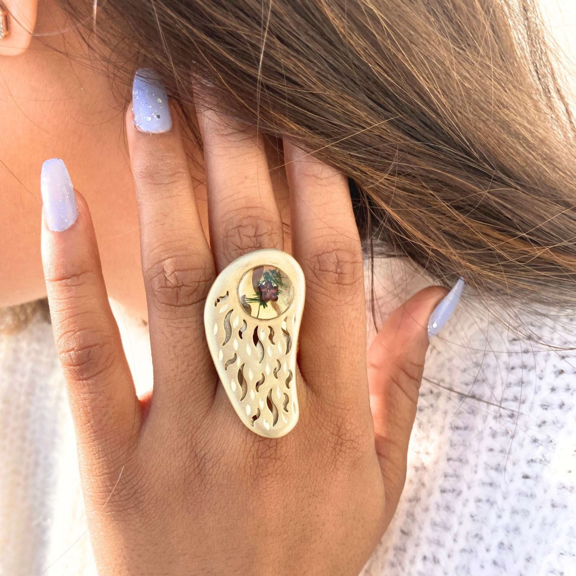 Real Pressed Flower Adjustable Finger Ring