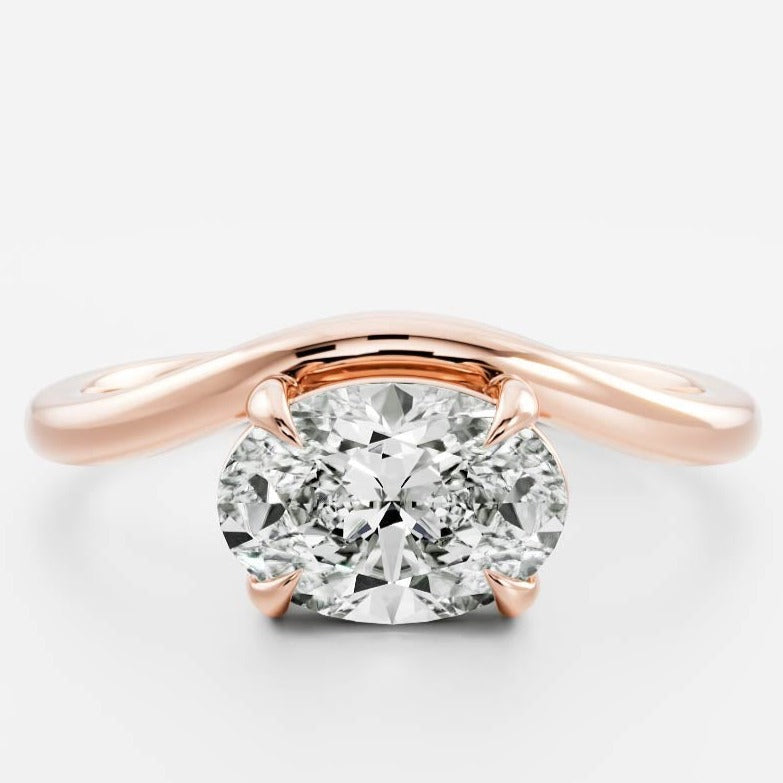 Rose Gold East-West Oval Cut Curved Ring 