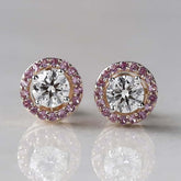 Rose Morganite Diamond Halo Earrings