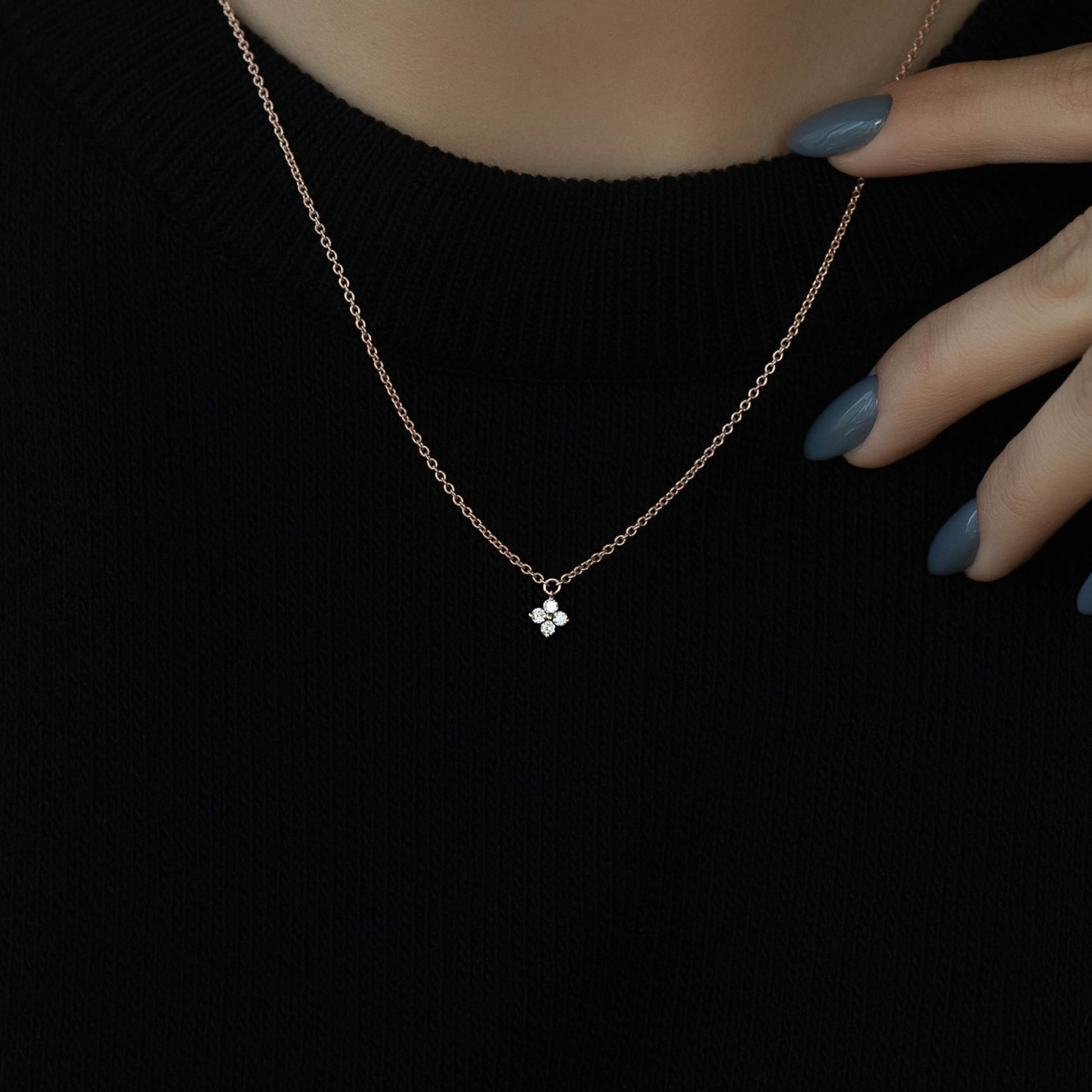 Round Cut Diamond Clover Pendant Necklace