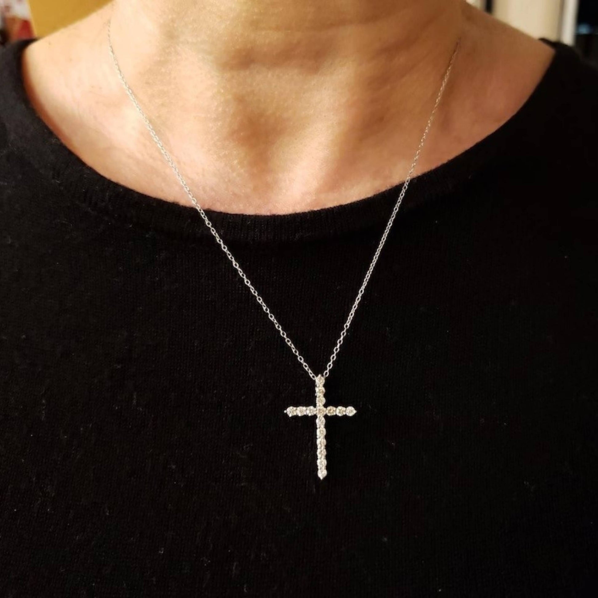 Round Cut Diamond Dainty Cross Necklace