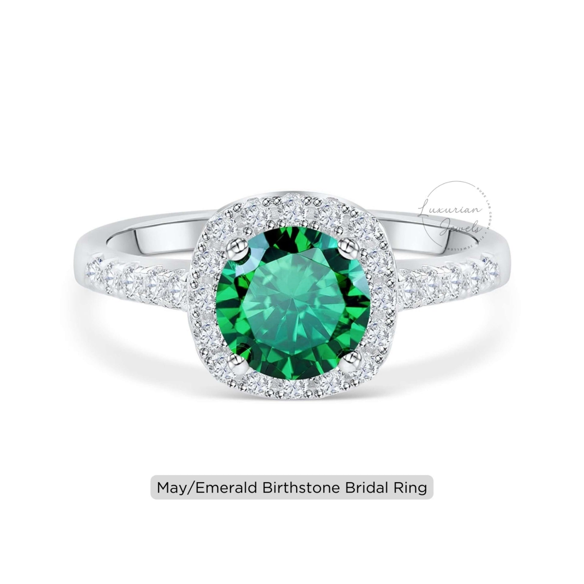 Round Cut May Birthstone Emerald Engagement Ring