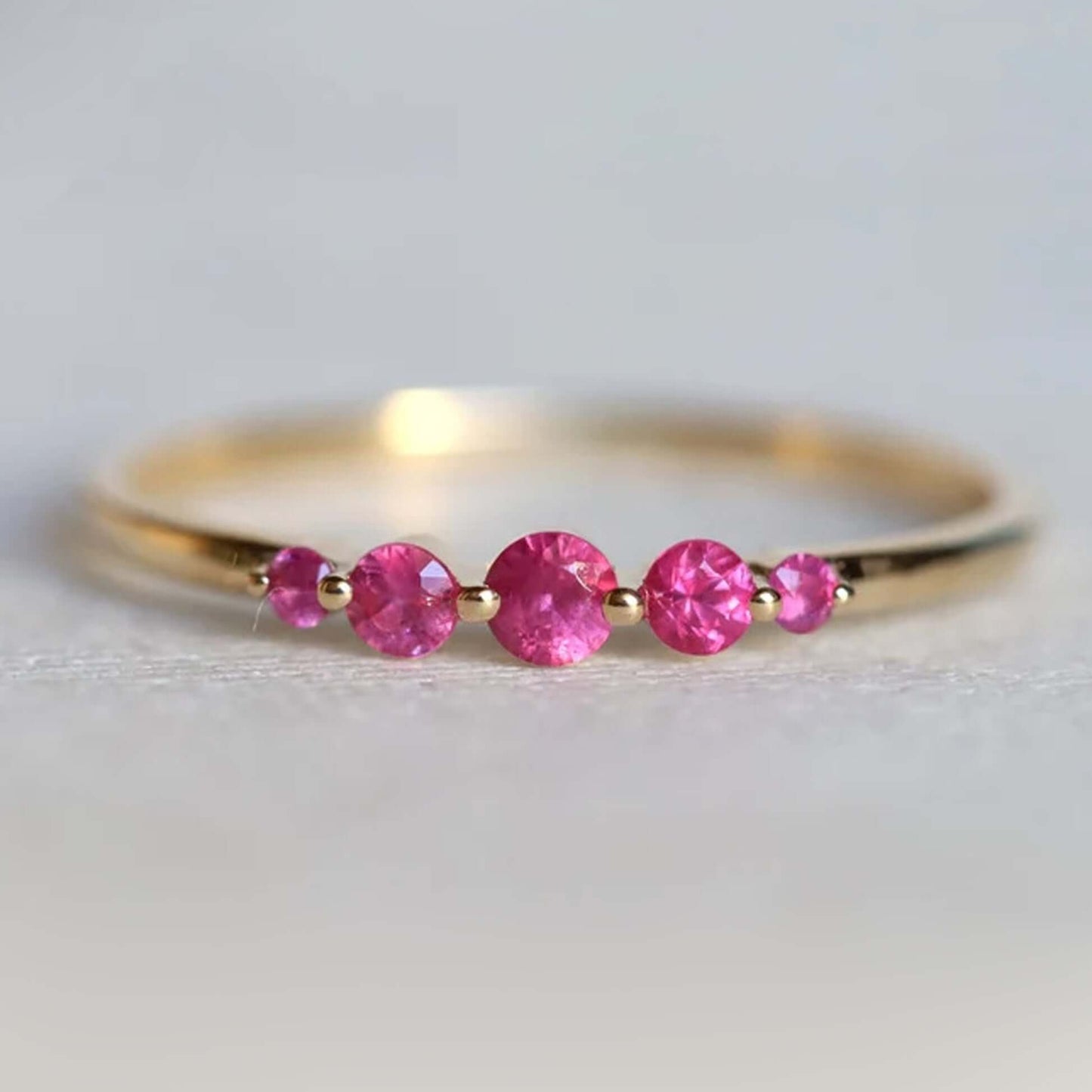 Round Cut Pink Ruby Gemstone Band