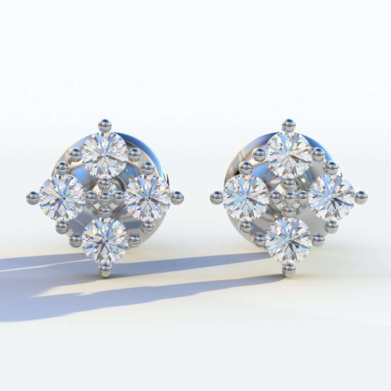 Round Diamond Flower Stud Earrings