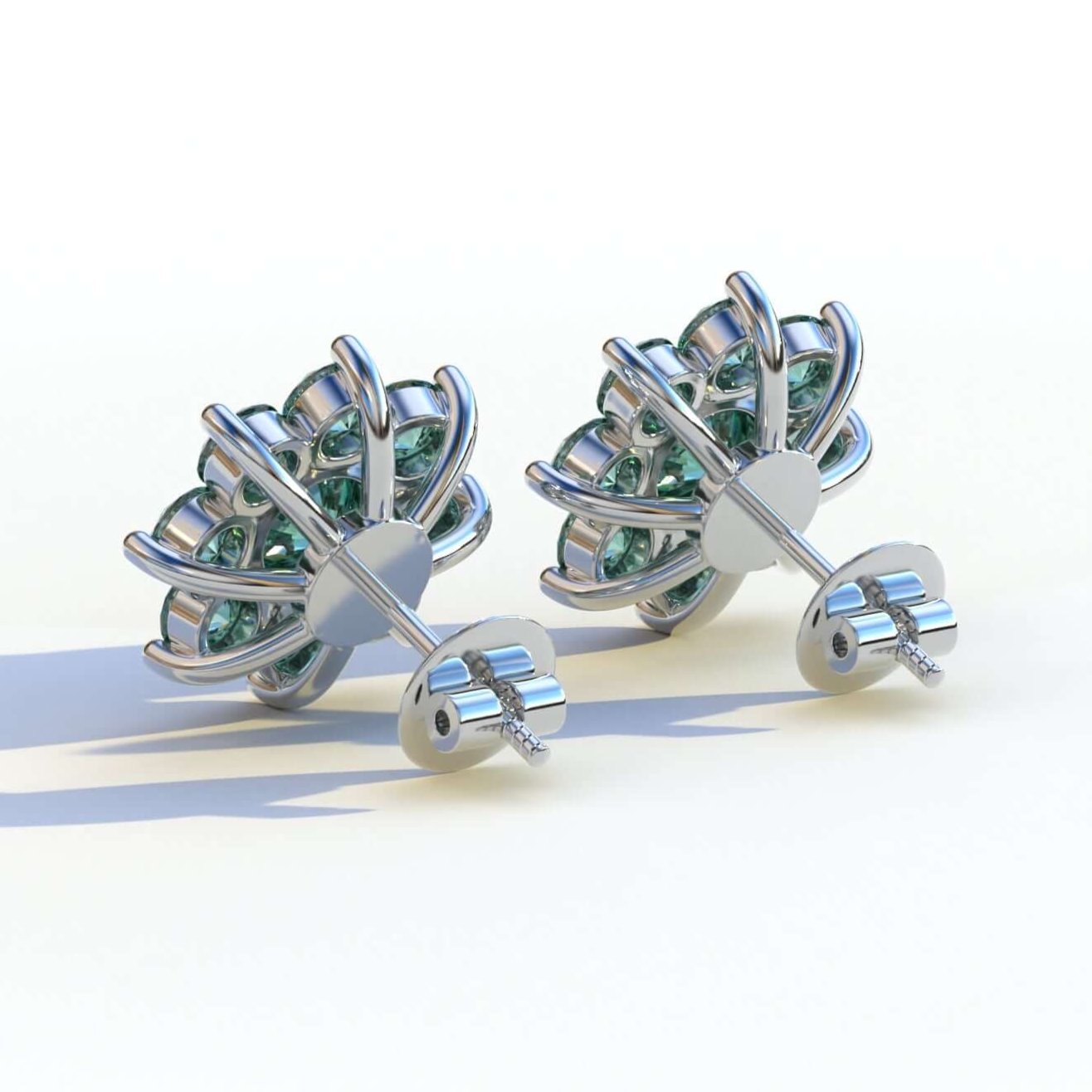 Round Diamond Flower Stud Earrings