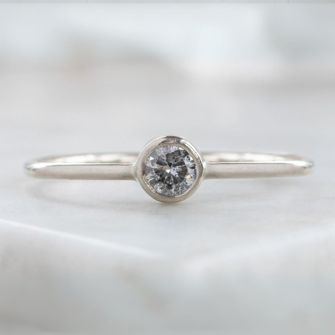 Round Grey Diamond Ring White Gold